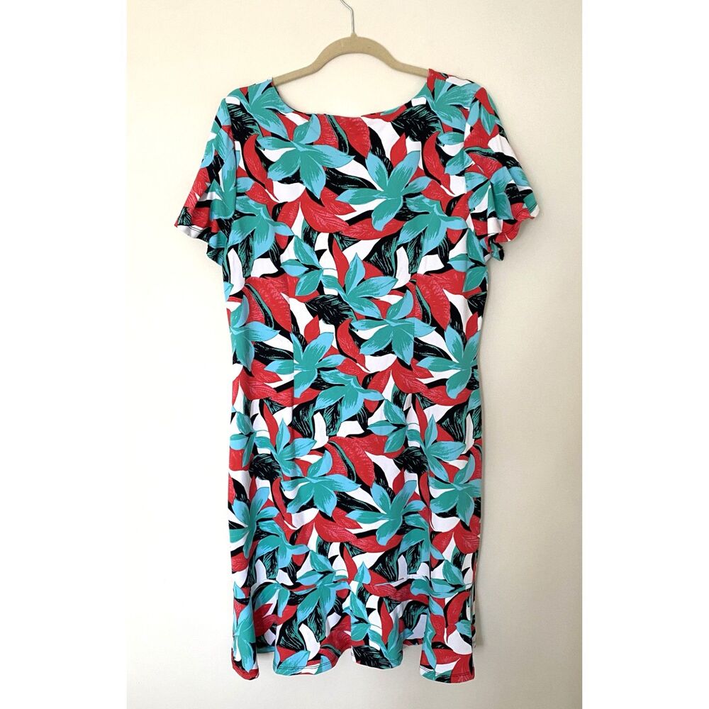 Talbots Floral Hawaiian Sheath Dress Short Sleeve Crewneck Multicolor Stretch XL